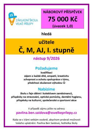 Inzerát - pracovní pozice na zálkadní škole