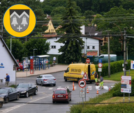 Místo prací při obnově vodorovného značení