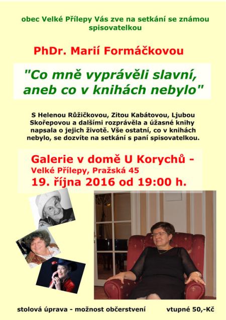 Setkání s paní PhDr. Marií Formáčkovou – spisovatelkou a moderátorkou
