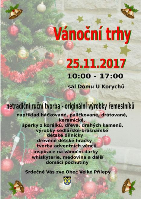 Vánoční trhy - 25.11.2017 - domácí pochutiny. Srdečně Vás zve Obec Velké Přílepy